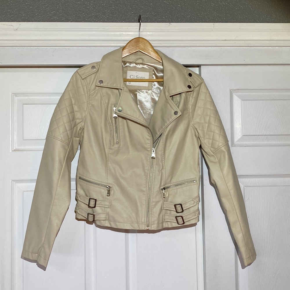 Cream Faux Leather Jacket